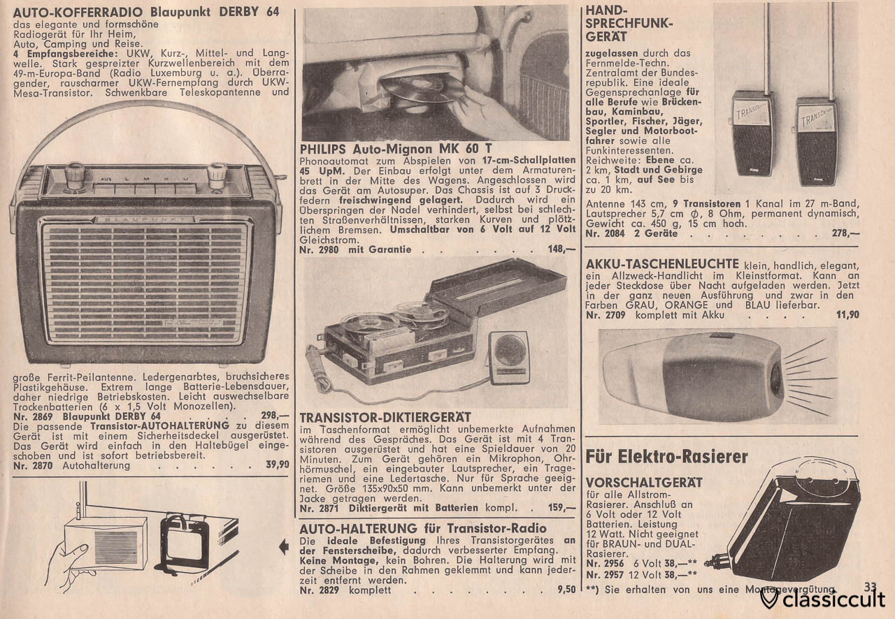 Blaupunkt Derby 64 Radio, Philips Auto-Mignon MK60T disc player, Page 33
