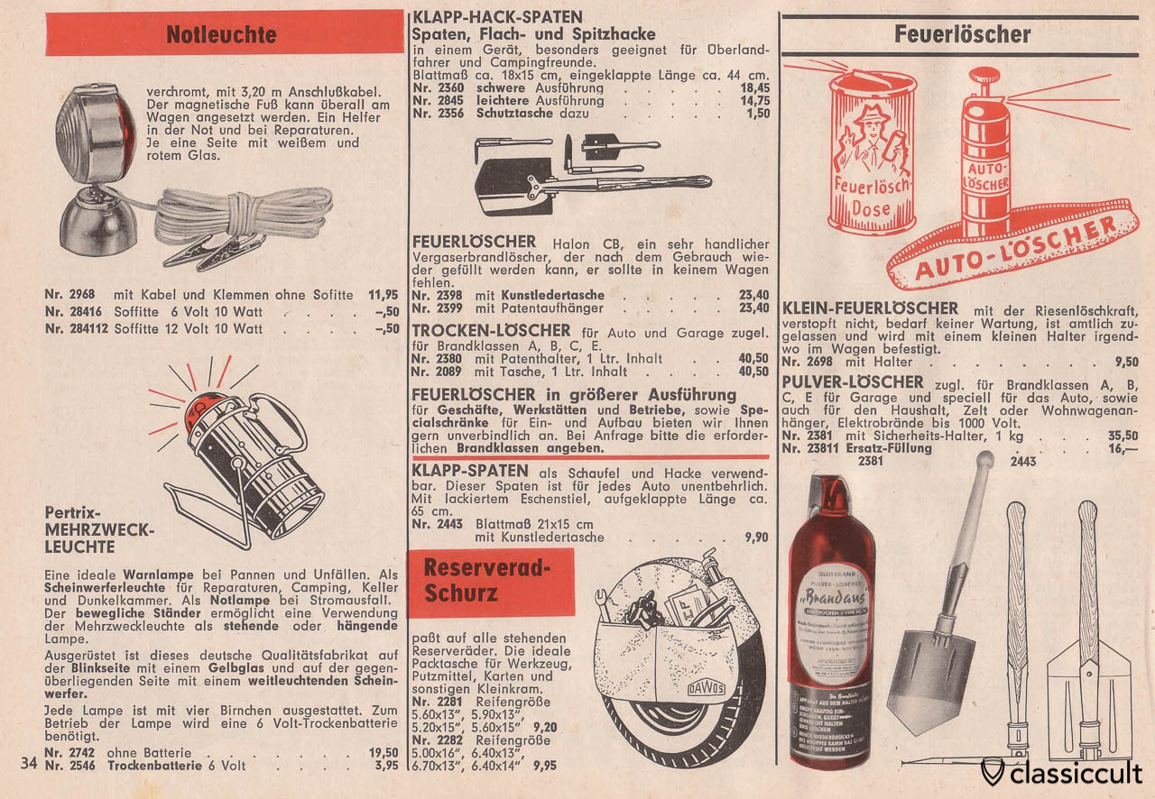 accident breakdown warning light, foldable spade, spare wheel protection, Page 34
