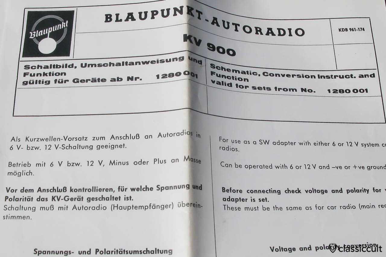 Blaupunkt Short Wave Adapter VW Bug Porsche 356 Radio