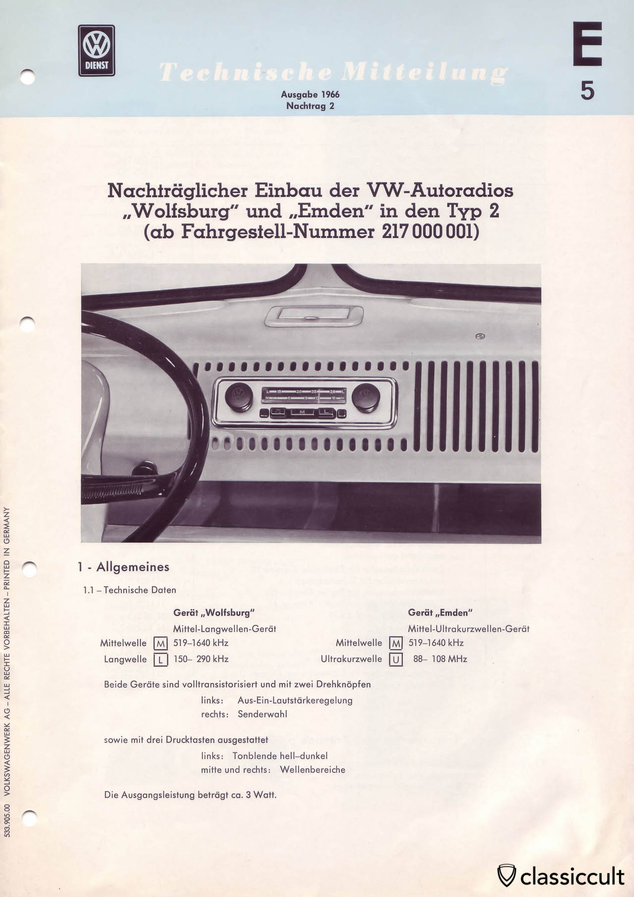 VW T1 Bus Blaupunkt Wolfsburg Emden Radio Installation 1966.
