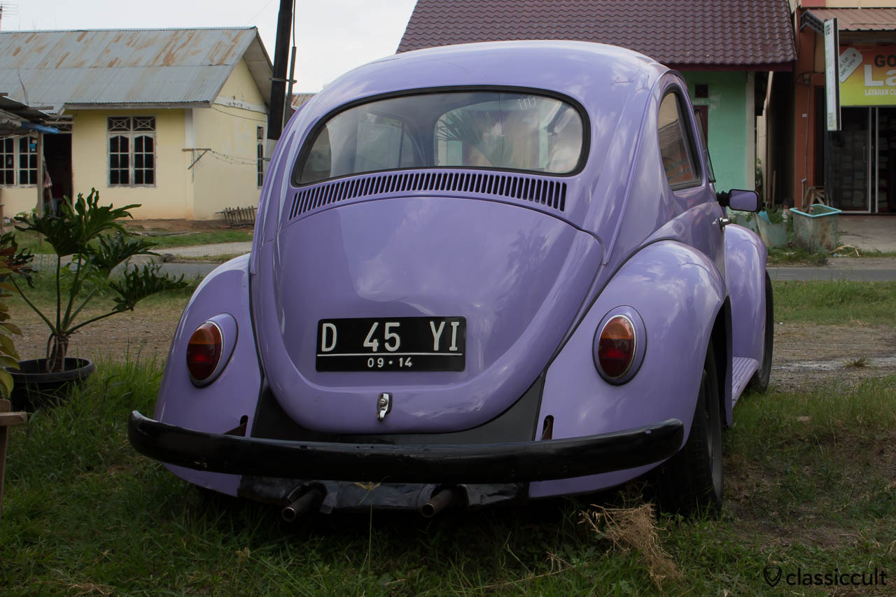 blue VW Bug rear