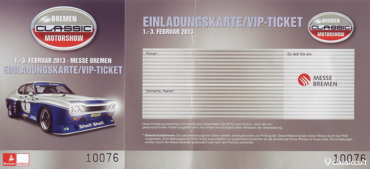 Bremen Classic Motorshow Ticket 2013 