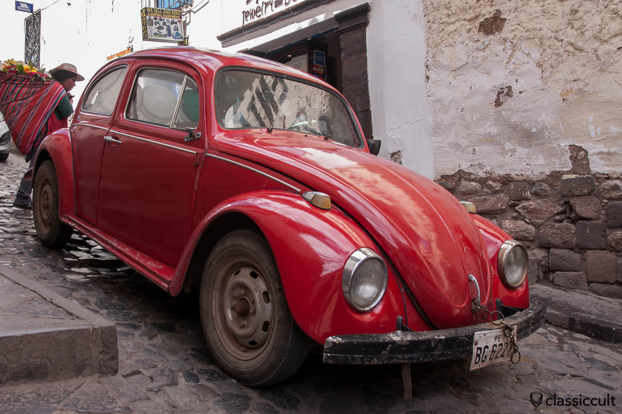 VW Beetle near San Blas Plaza Cusco, Peru, May 11, 2013. The beetle has a special Peru style trunk padlock  :-)