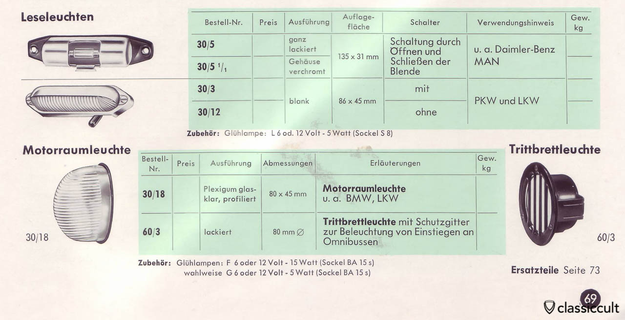 VW Oval Split Bug engine compartment light Hella 19531955