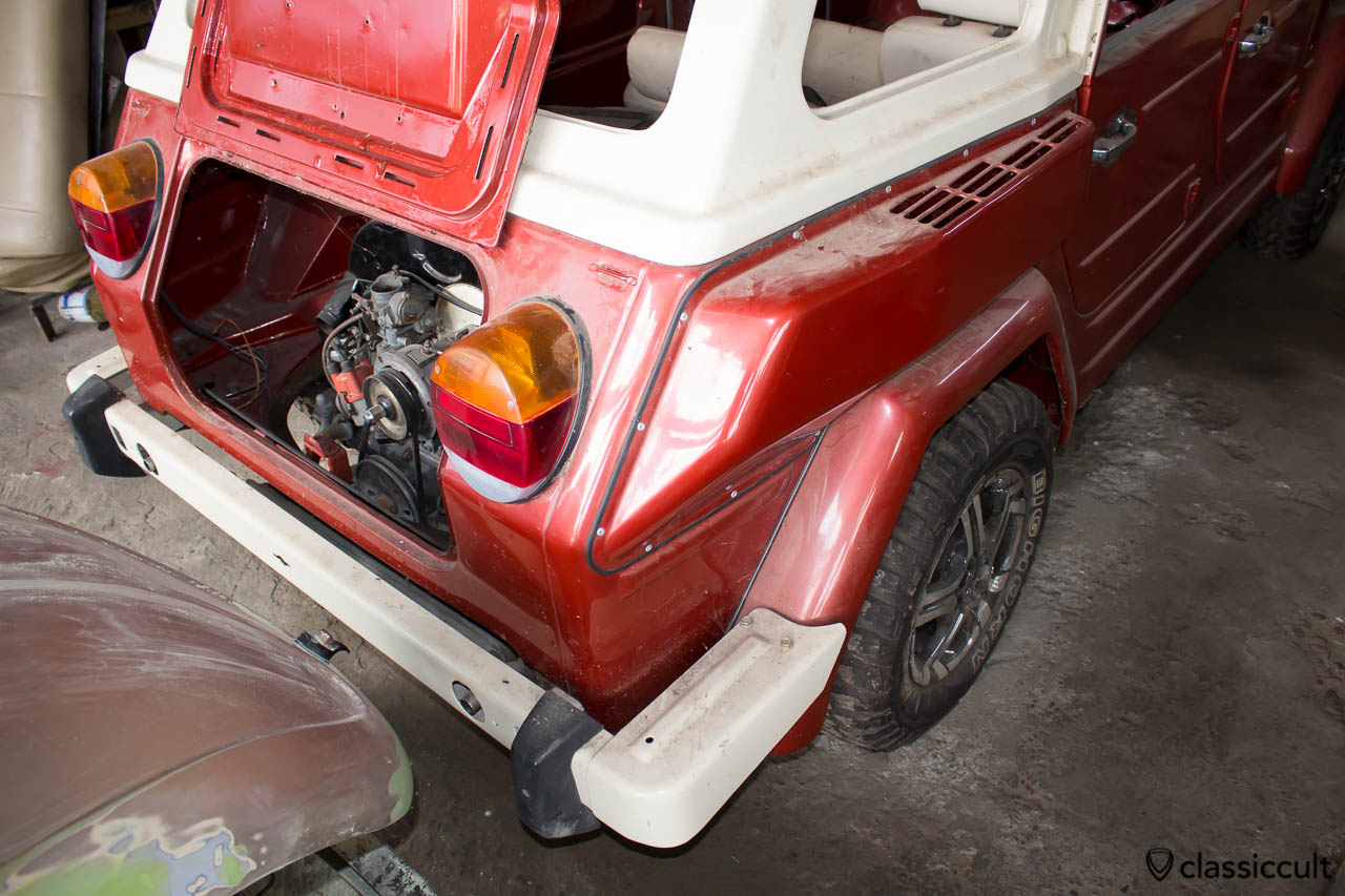 red white VW 181 civil with hard top