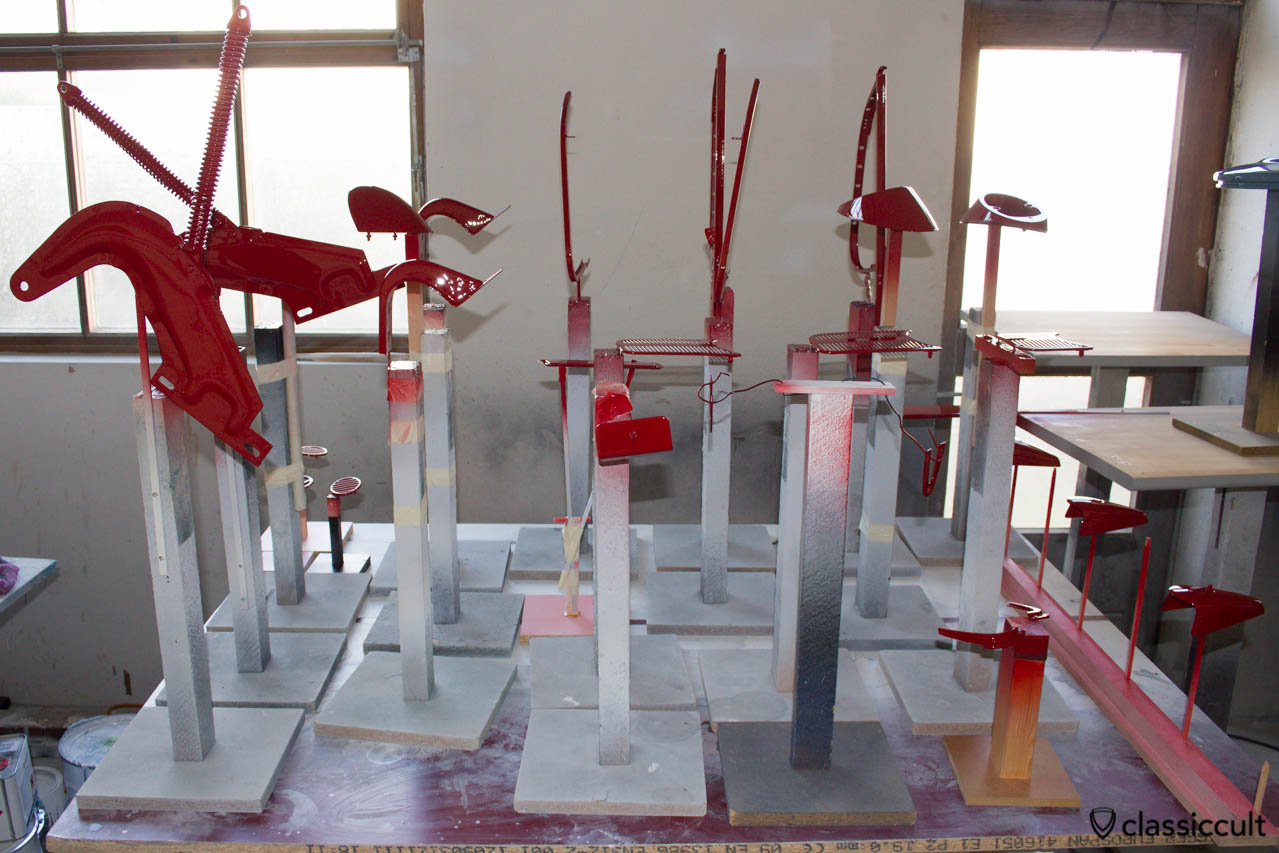 Ruby red parts for the VW 1200 A Bug fresh painted.