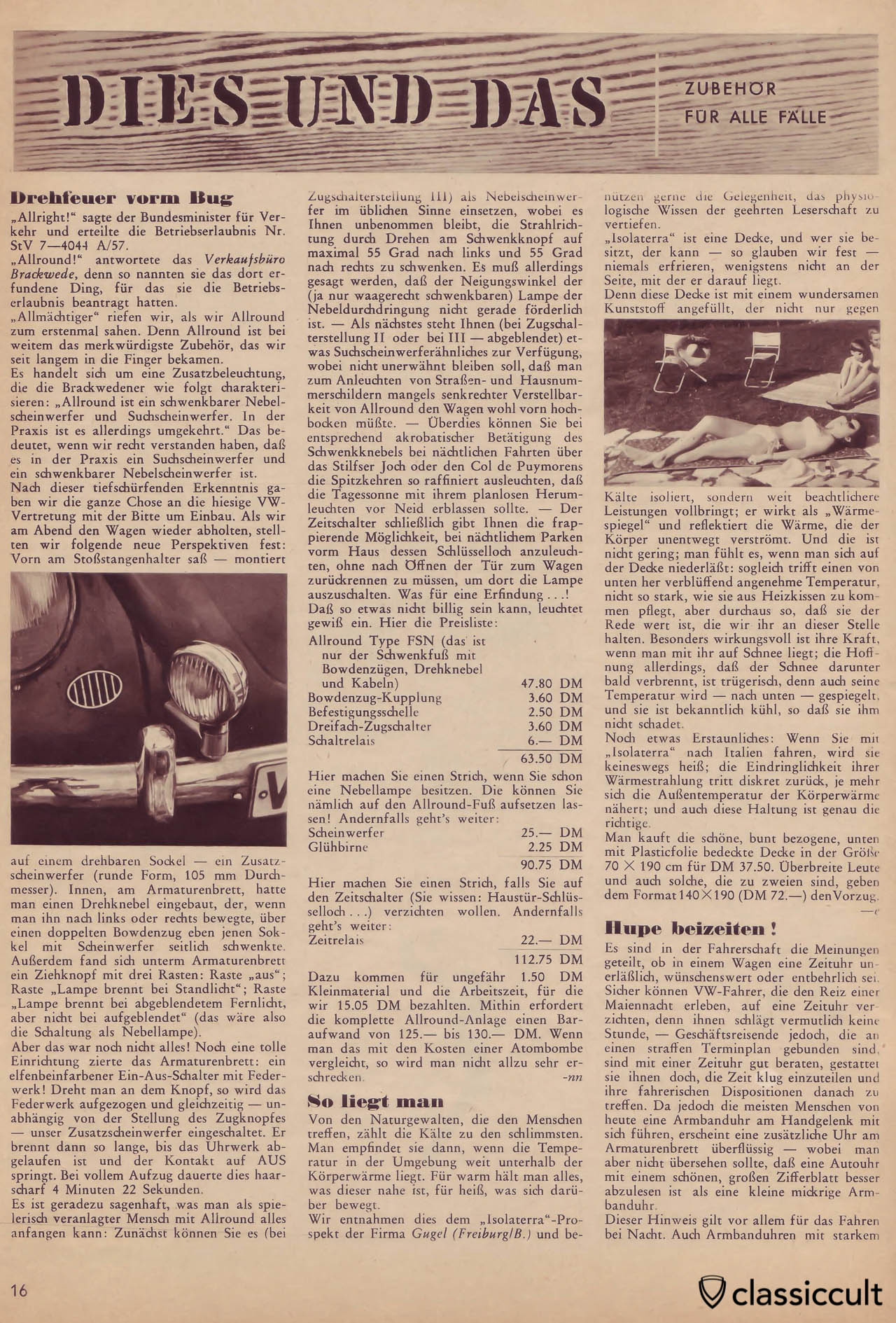 VW Oval bug steering wheel clock in Gute Fahrt Magazin 1958