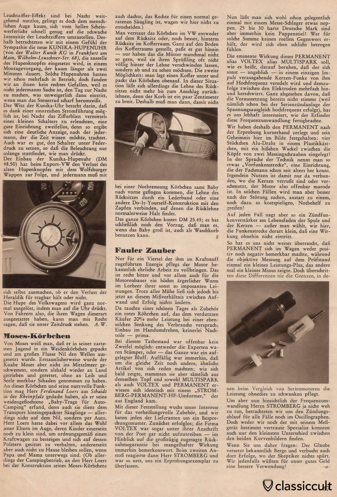VW Oval bug steering wheel clock in Gute Fahrt Magazin 1958