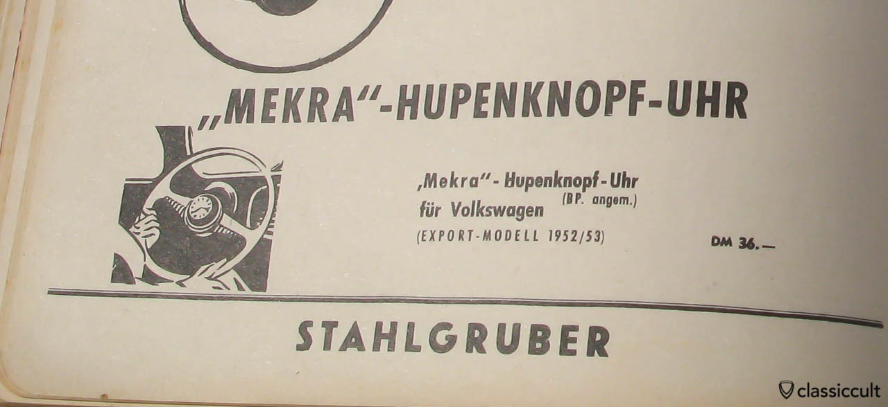 VW split bug steering wheel clock Stahlgruber 1955
