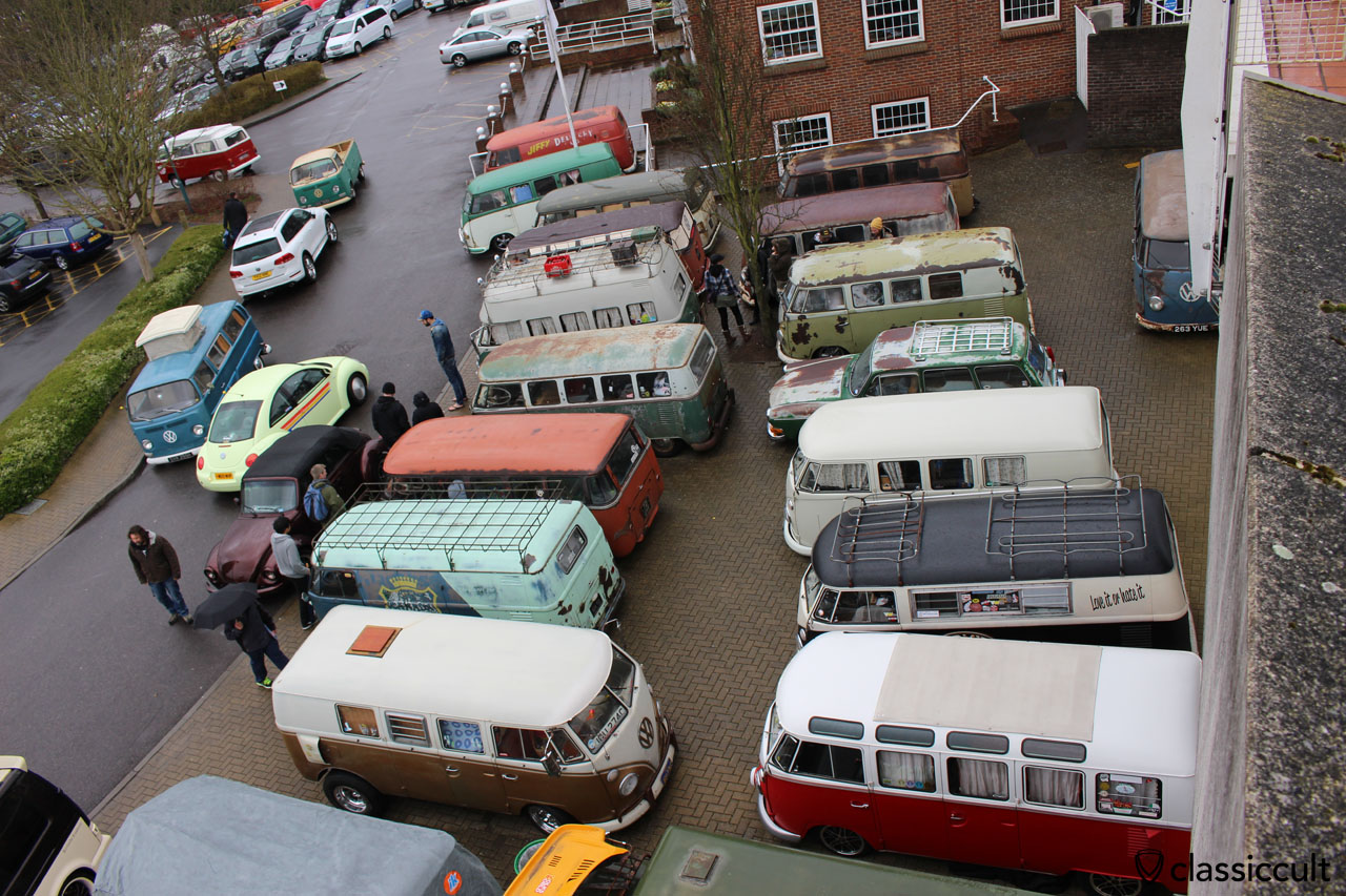 vintage VW parking outside near entrance 