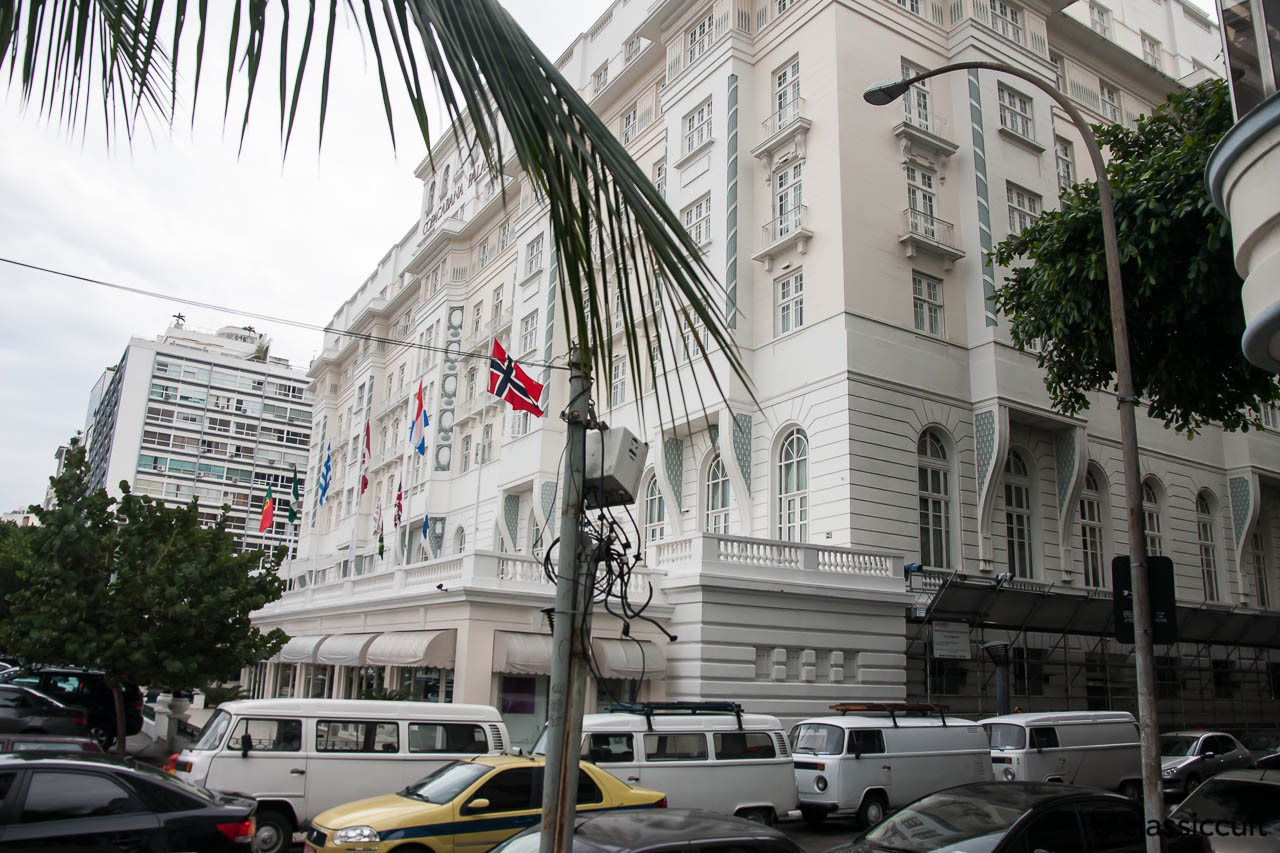 VW Bay Bus line up Copacabana Palace Hotel, Rio de Janeiro, Brazil, May 23, 2013