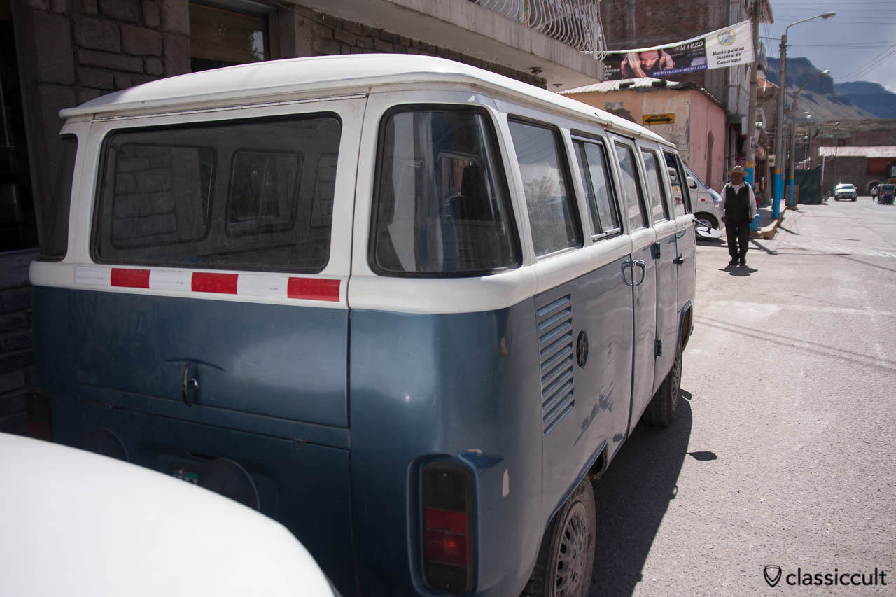 VW Bay Split Hybrid Bus backside Yanque, Peru, May 10, 2013
