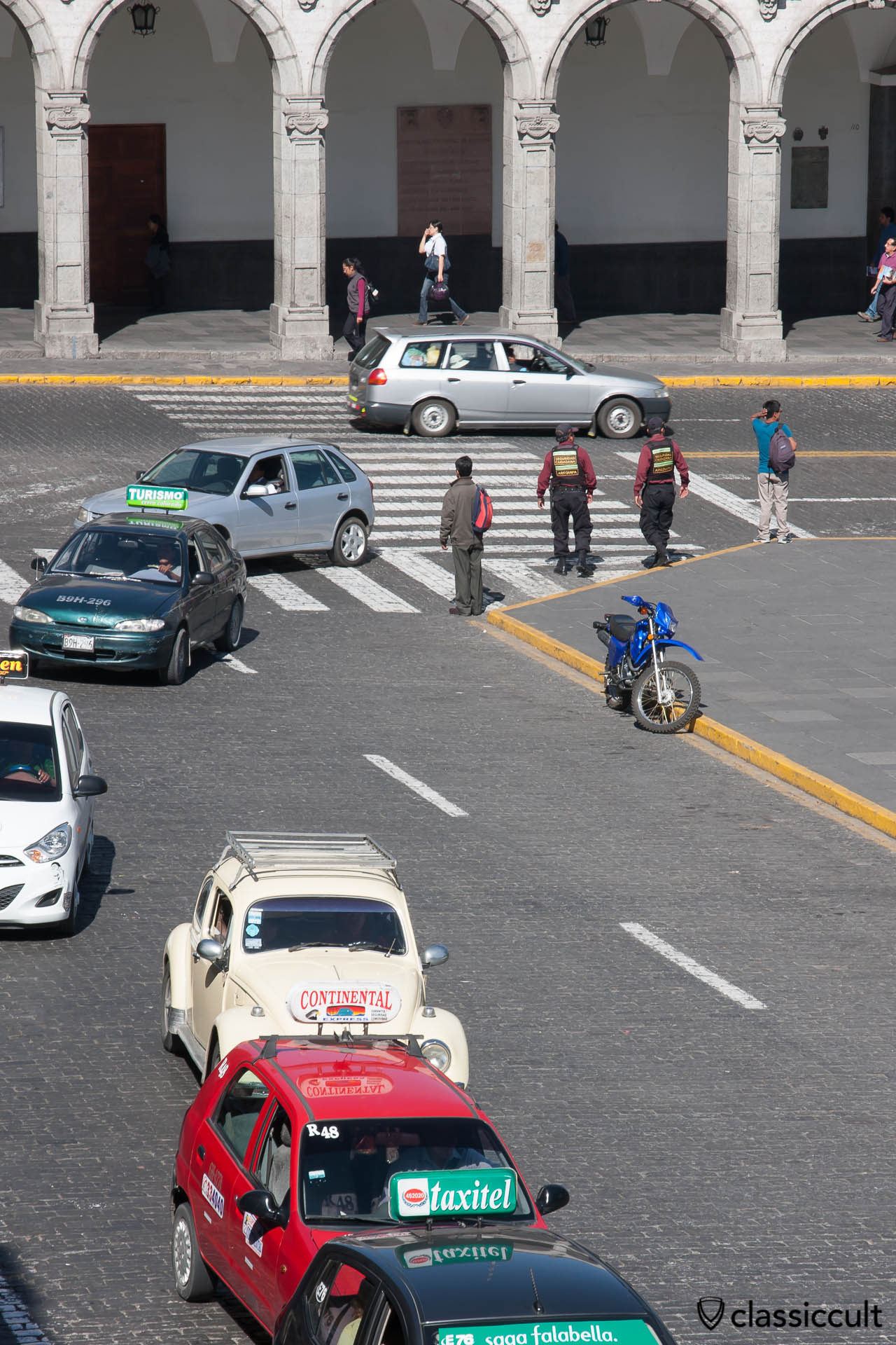 The VW Beetle picture was taken from a Cafe on Plaza de Armas Arequipa, Peru, May 8, 2013