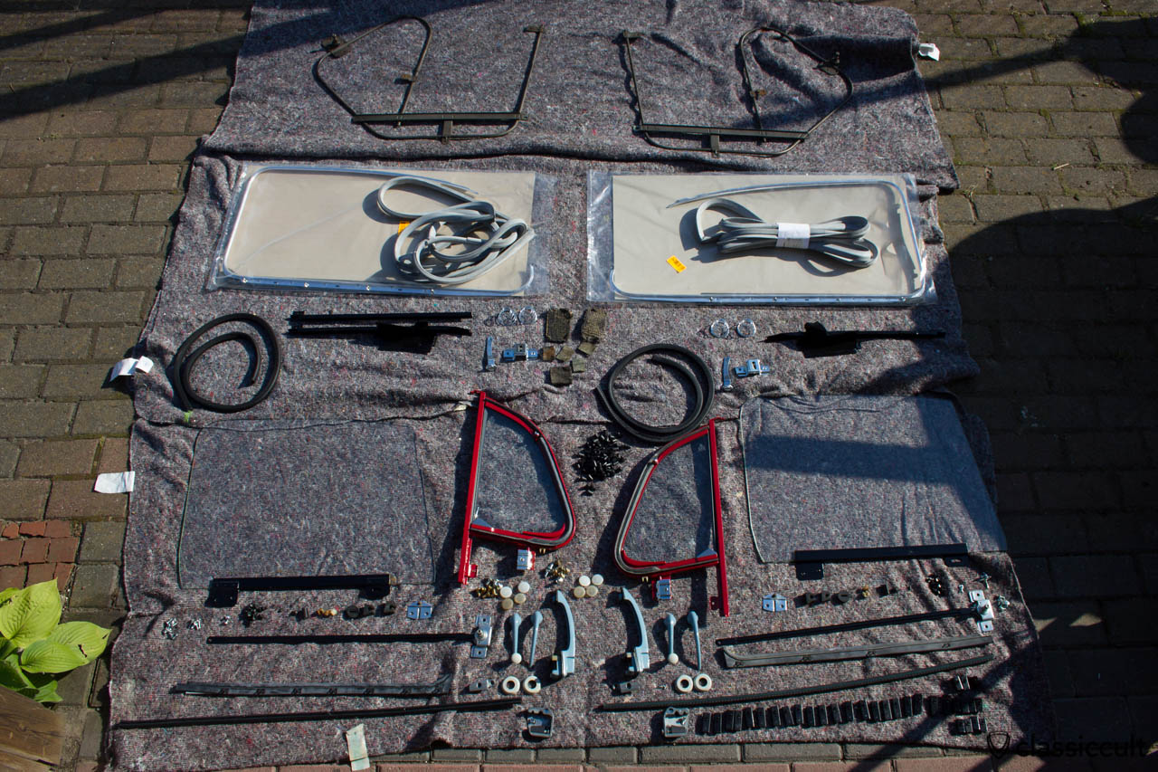 VW Beetle door parts. There are lots of parts in the Beetle doors. I have already disassembled the doors a few times and it is always a big adventure to put the door together. 