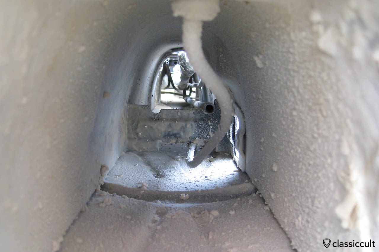 VW Beetle restoration floor pan corrosion protection with Mike Sanders rust prevention grease. Goodbye rust!