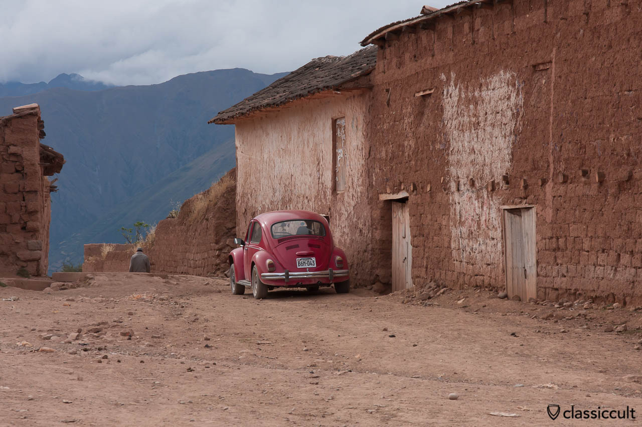 VW Beetle near Moray Incan ruins, Peru, May 12, 2013