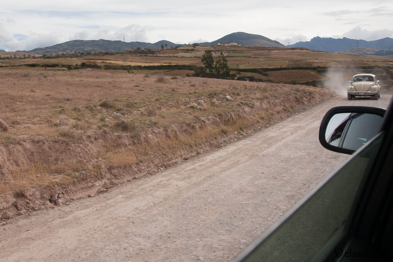 VW Beetle on the road to Salinas de Mara, Sacred Valley, Peru, May 12, 2013