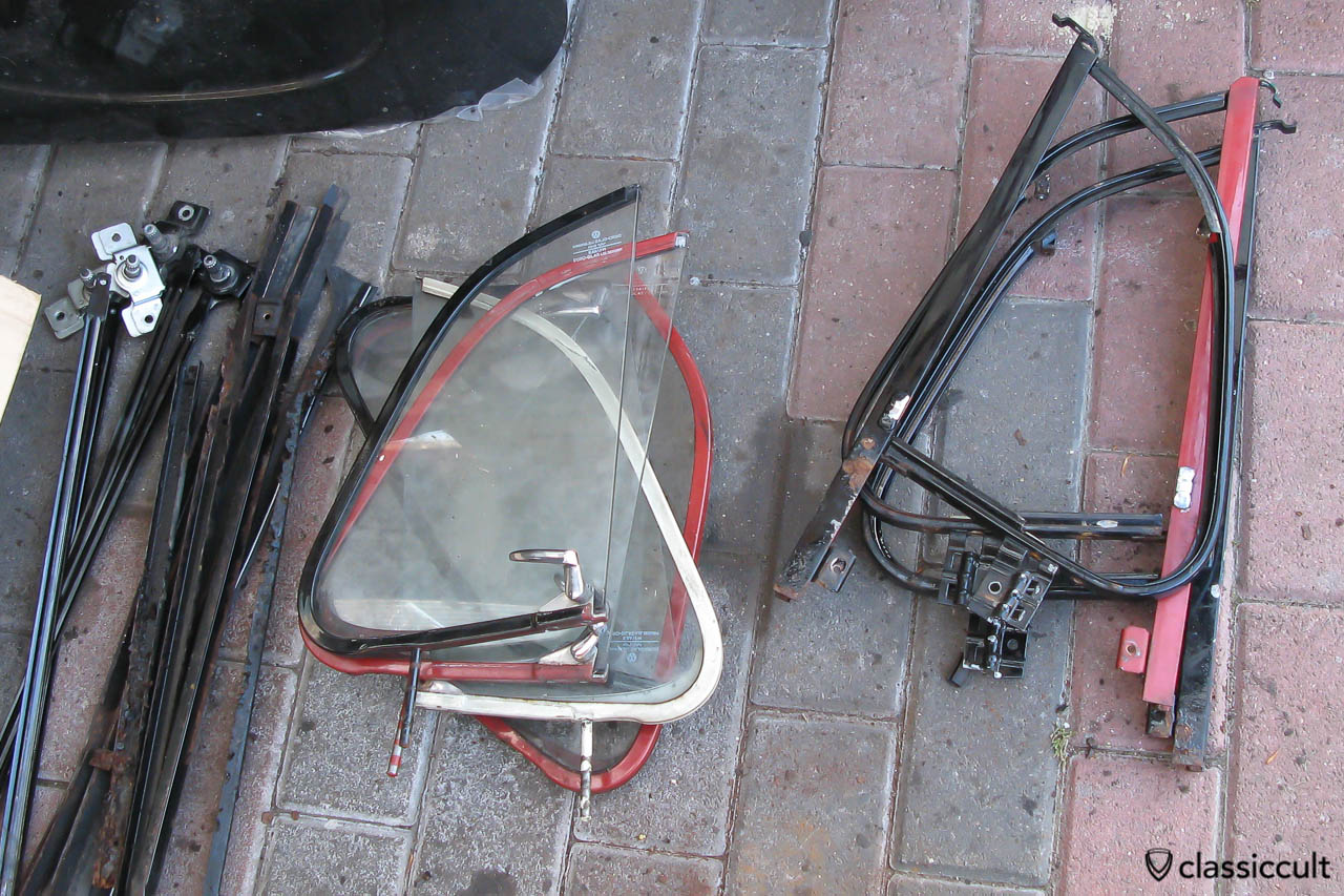 VW Beetle vent window before restoration. I had to disassembly five vent windows to get a set of two with all parts good for restoration. 