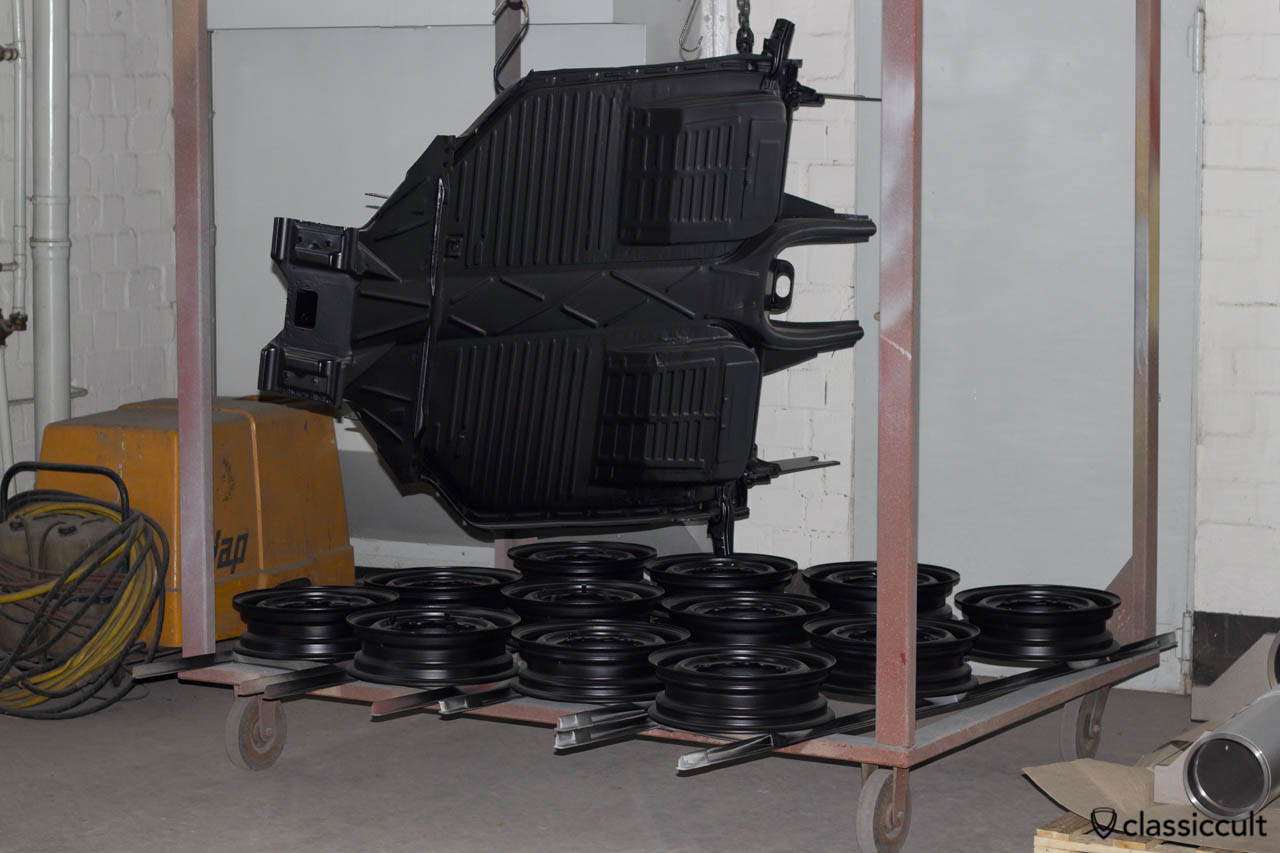 VW Beetle restoration chassis painted black.