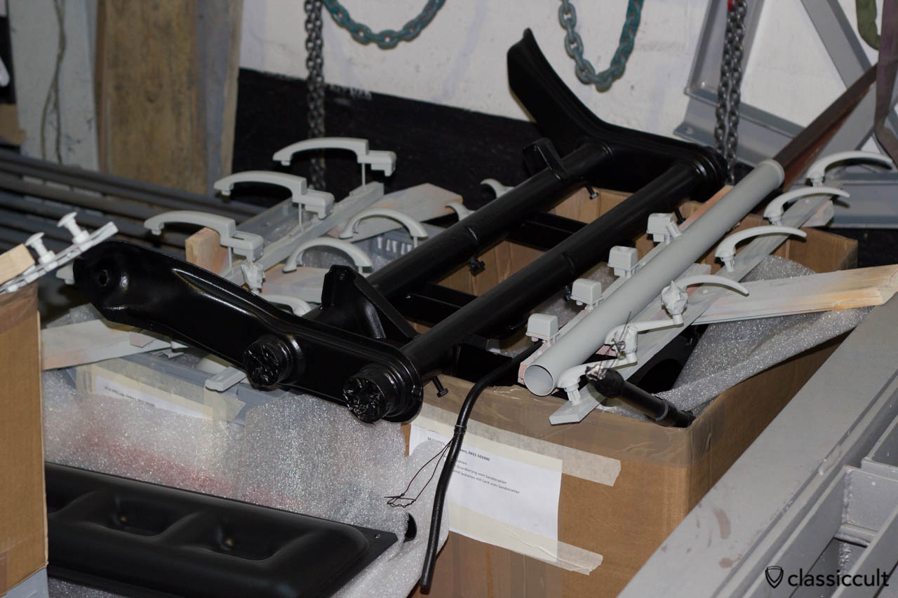 VW Bug front axle painted in black. VW 1200A Standard handles painted with epoxy primer and filler. 