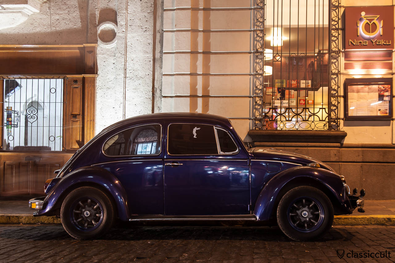 VW Bug before Nina-Yaku Restaurant, San Francisco 211, Arequipa, Peru, May 10, 2013