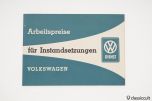 VW Beetle Service Price List Arbeitspreise 1961
