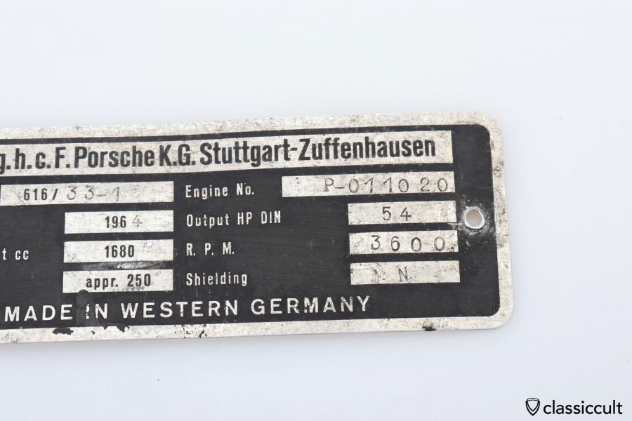 Porsche Type 616 33-1 1964 motor badge