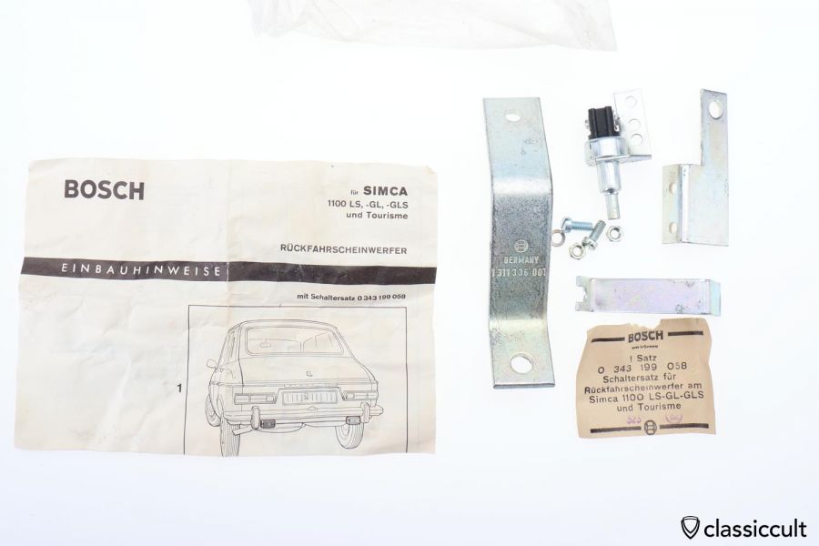 Simca 1100 Bosch Backup Light Switch Bracket Nos