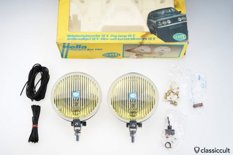 Hella 140 Fog Lamps Yellow Lens 70ies NOS