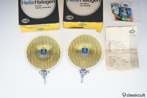 Yellow Hella Halogen Fog Lights 160 1970 NOS